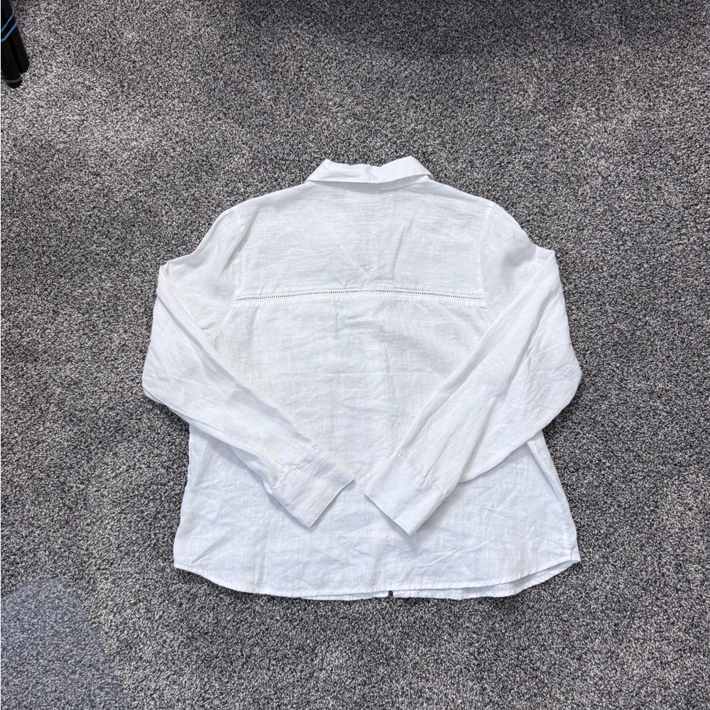 Calypso St. Barth White Button-Up Linen Tunic with Leaf Detail - Picture 14 of 14